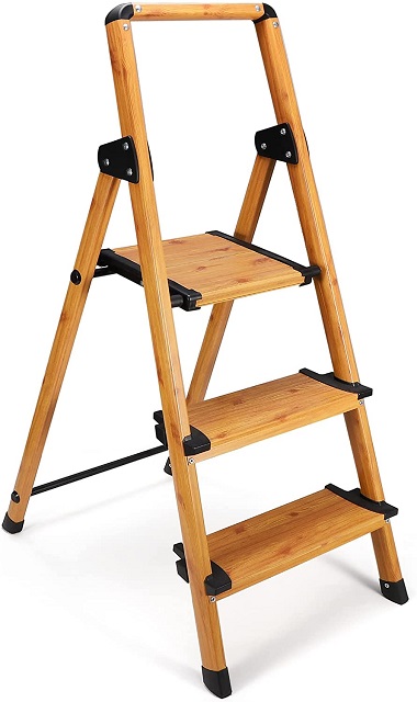 Delxo Lightweight Aluminum Woodgrain 3 Step Ladder